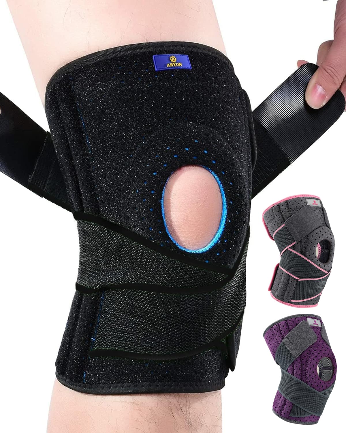 ABYON Plus Size Knee Braces for Knee Pain with Side Stabilizers for Man Women.Relieves Meniscus Tear, ACL, LCL, MCL,Arthritis.Non Slip Adjustable Knee Support for Joint Pain Relief, Injury Recovery