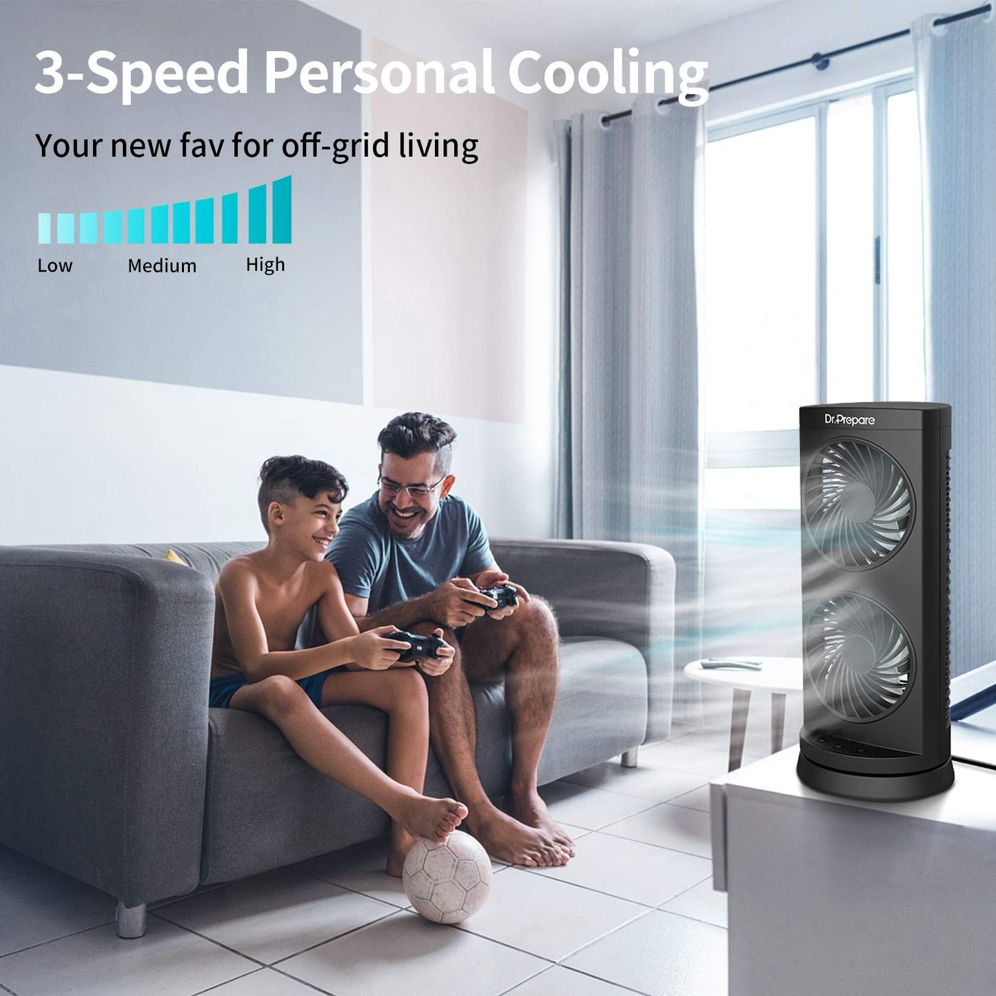 Dr. Prepare Tower Fan Oscillating Fan, Portable Desk Fan with 3-Speed Options, Dual Air Circulation, 110° Oscillation, 3 Timers, Personal Quiet Table Fan for Home Office Desktop Bedroom, 13 inch