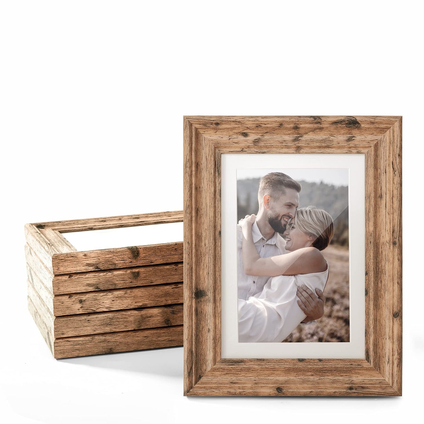 TWING 8x10 Rustic Picture Frames Set of 6 Distressed White Composite Wood Farmhouse Photo Collage Frame For Wall Decor Gallery Wall Frame Set Mounting or Table display, Ideal Valentine Gifts for