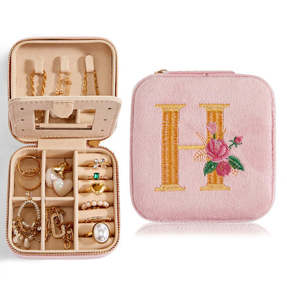 Smileshe Personalized Gifts for Mom Mothers Day, Birthday Gifts, Graduation Gifts for Girls Fashion, Travel Gifts for Teen Girls Trendy Stuff, Velvet Jewelry Box with Flower, Letter J, Pink