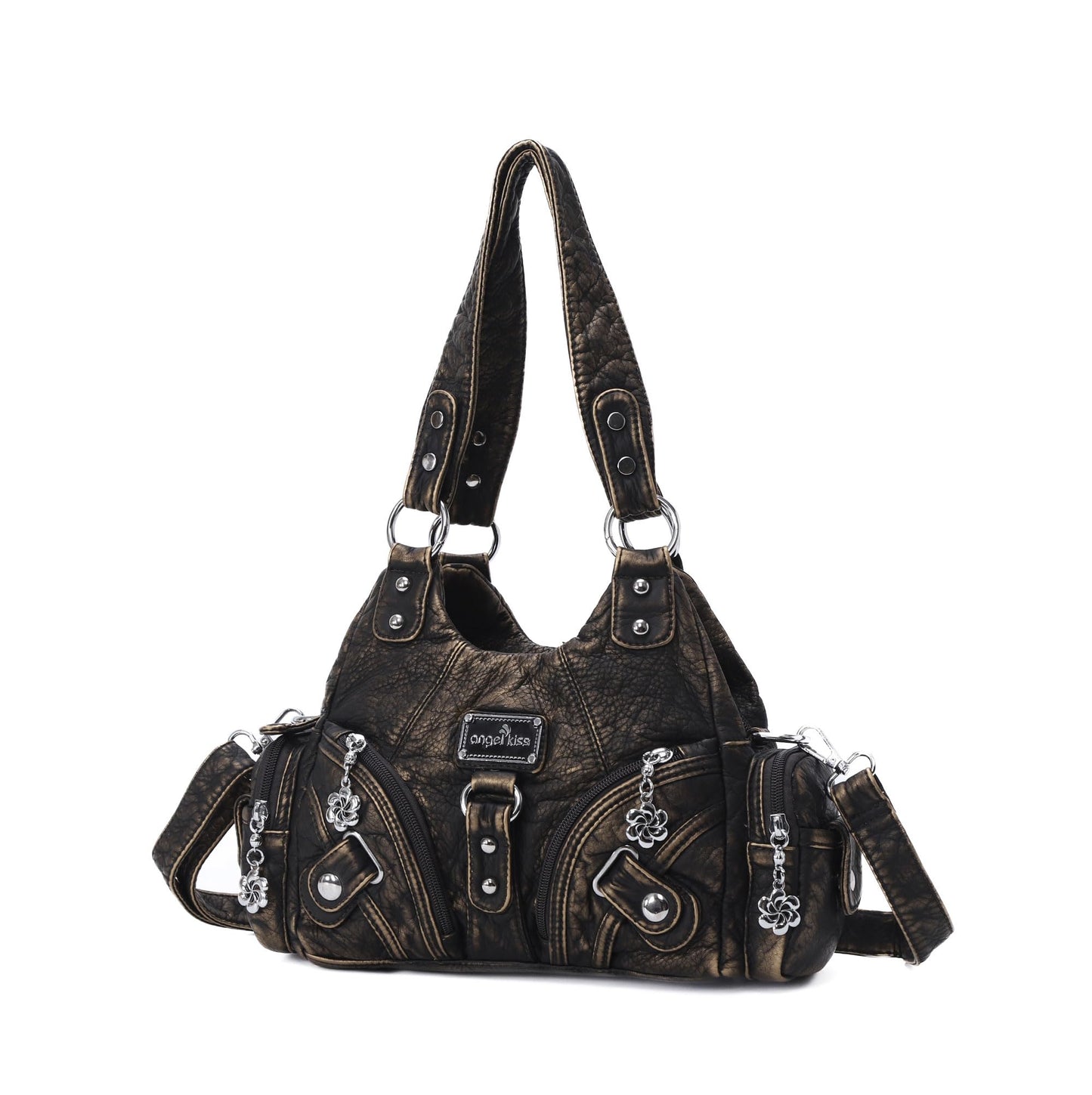 Angel Kiss Purses for Women Small Hobo Shoulder Bags Vagen Leather Multi-Pocket Tote Bag with Zipper (Bronze)