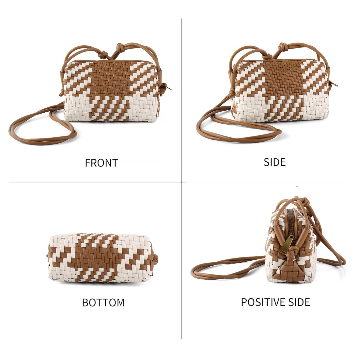 Crossbody Bag for Women Trendy Woven Purse Vegan Leather Small Shoulder Handbags with Strap (Brown and White)