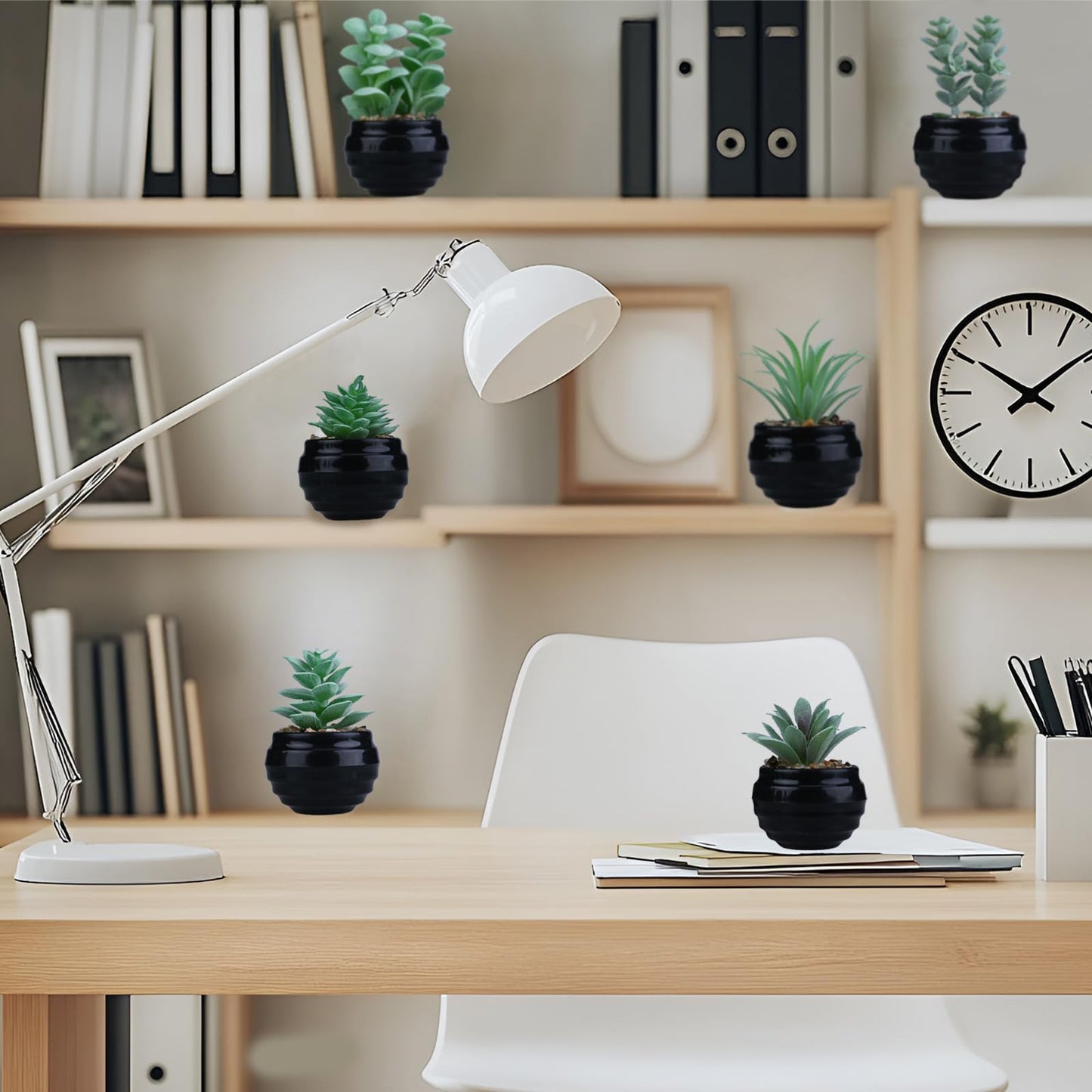 GREENTIME 6 Pcs Fake Succulent Plants Potted Set Artificial Mini Green Succulents in Black Pot as Party Gift Faux Plants Indoor for Home Office Desk Bathroom Bedroom Living Room Table Shelf Decoration