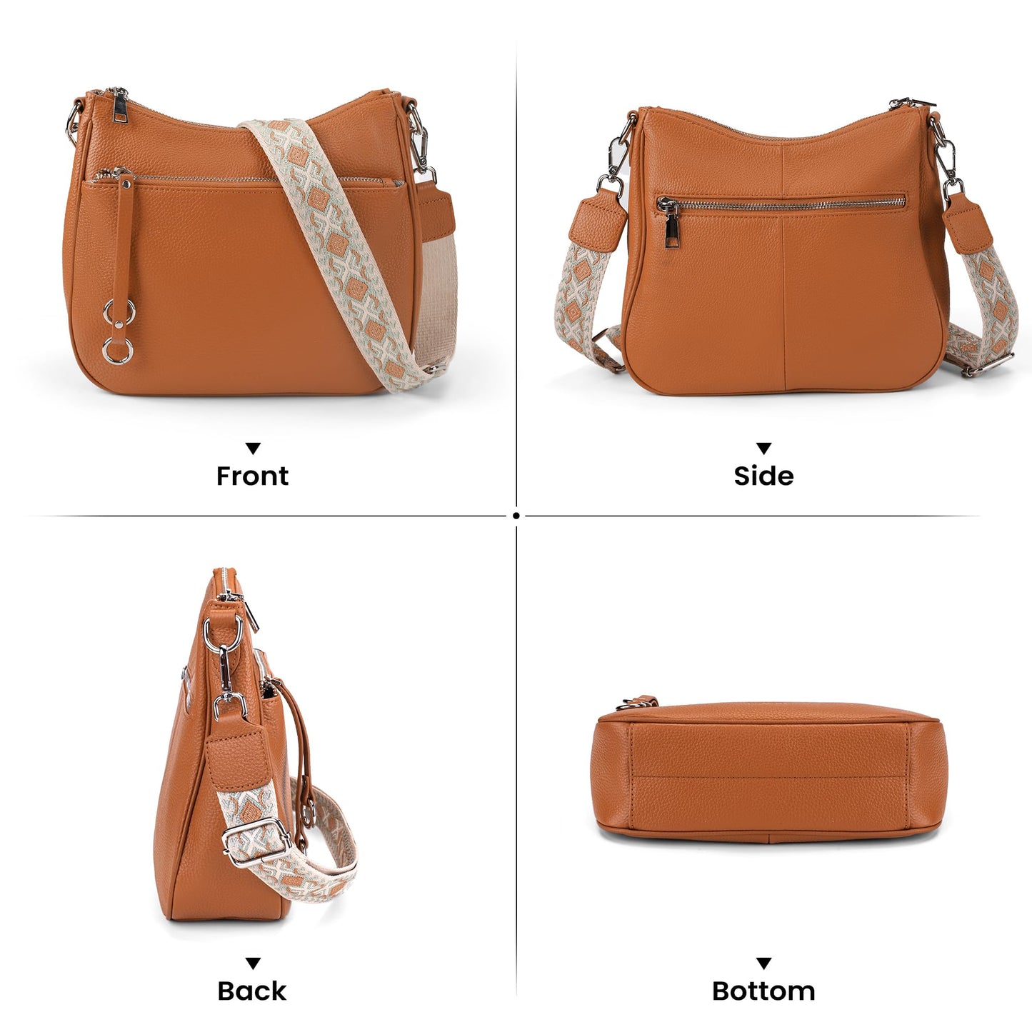 befen Genuine Leather Crossbody bag for Women, Brown Leather Purse Women's Hobo Crossbody Purse Shoulder Handbags with Adjustable Wide Shoulder Strap for Everyday and Travel