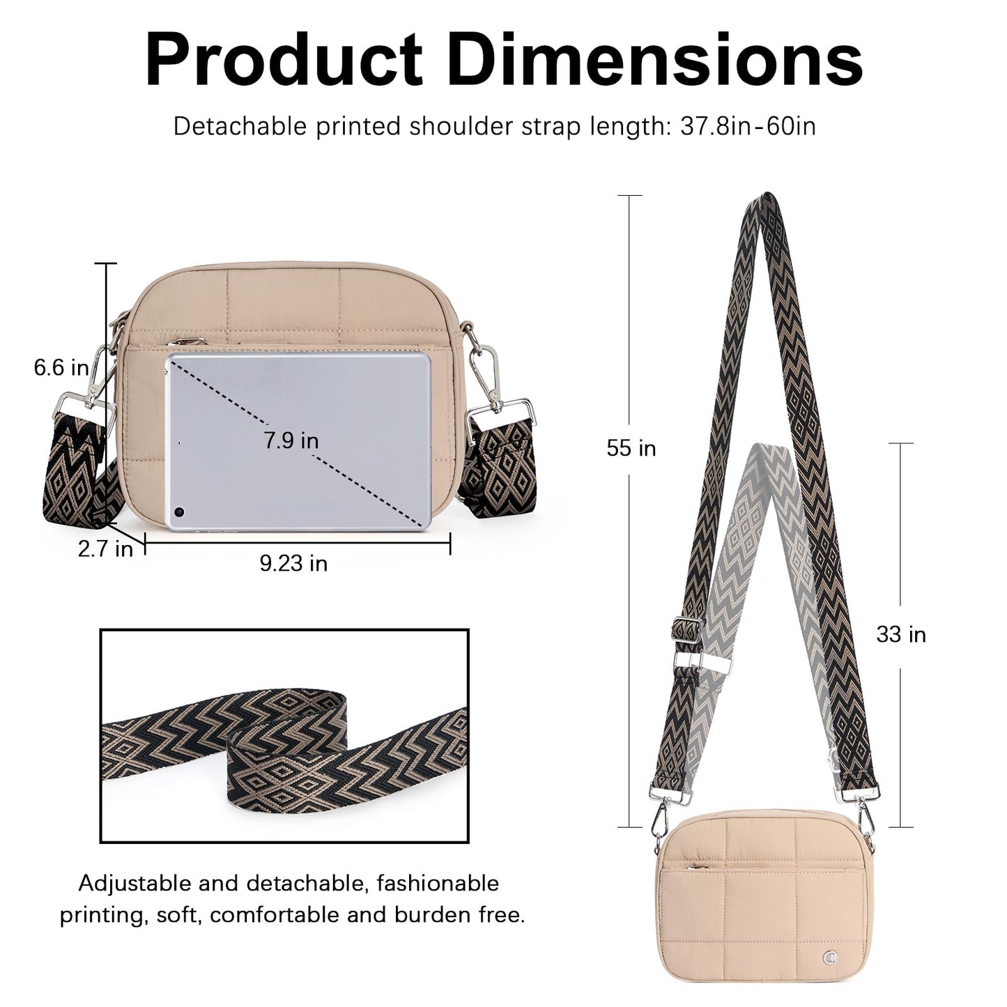 CLUCI Quilted Crossbody Bags for Women Lightweight Puffer Shoulder Bag Travel Purses with Wide Strap