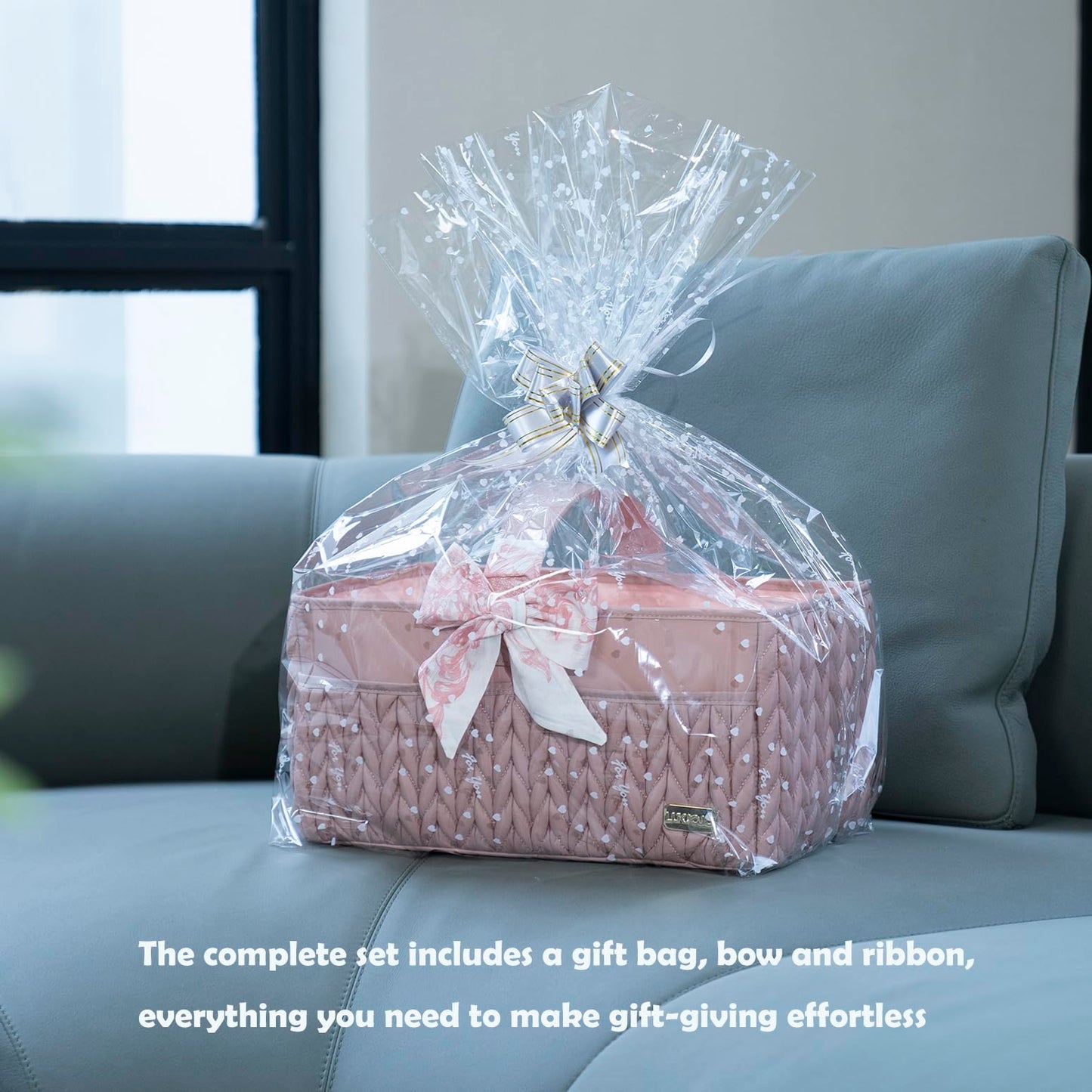 LUKJOJO Luxurious Baby Diaper Caddy, Nursery Storage Basket for Newborn Boy and Girl, Travel Baby Basket for Diapers Baby Wipes, Organizer Tote Bag Storage Bin, Baby Shower Gifts(dusty rose)