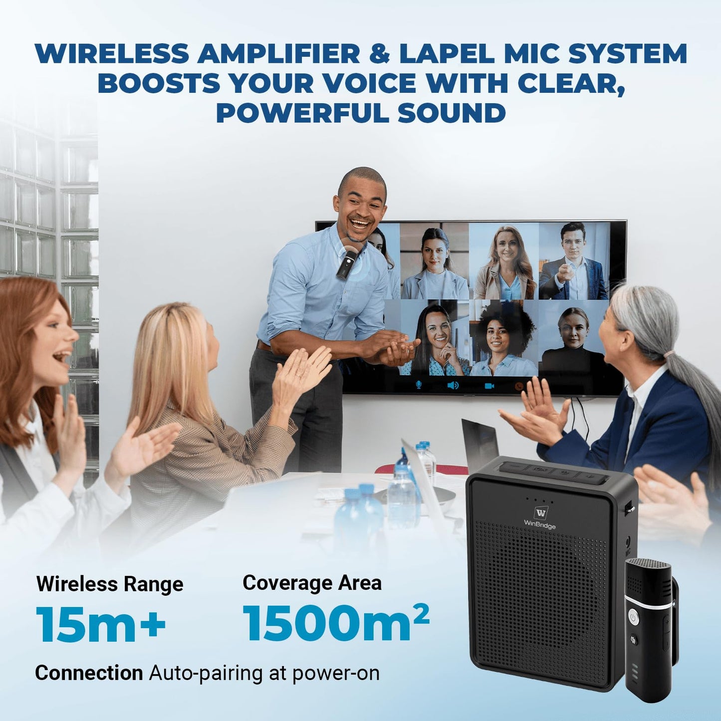 Wireless Voice Amplifier with Bluetooth Lavalier Microphone, Professional Noise Reduction Portable Microphone with Speaker, Mini Megaphone with Clip on/Lapel Mic for Teachers Classroom Tour Guide B006
