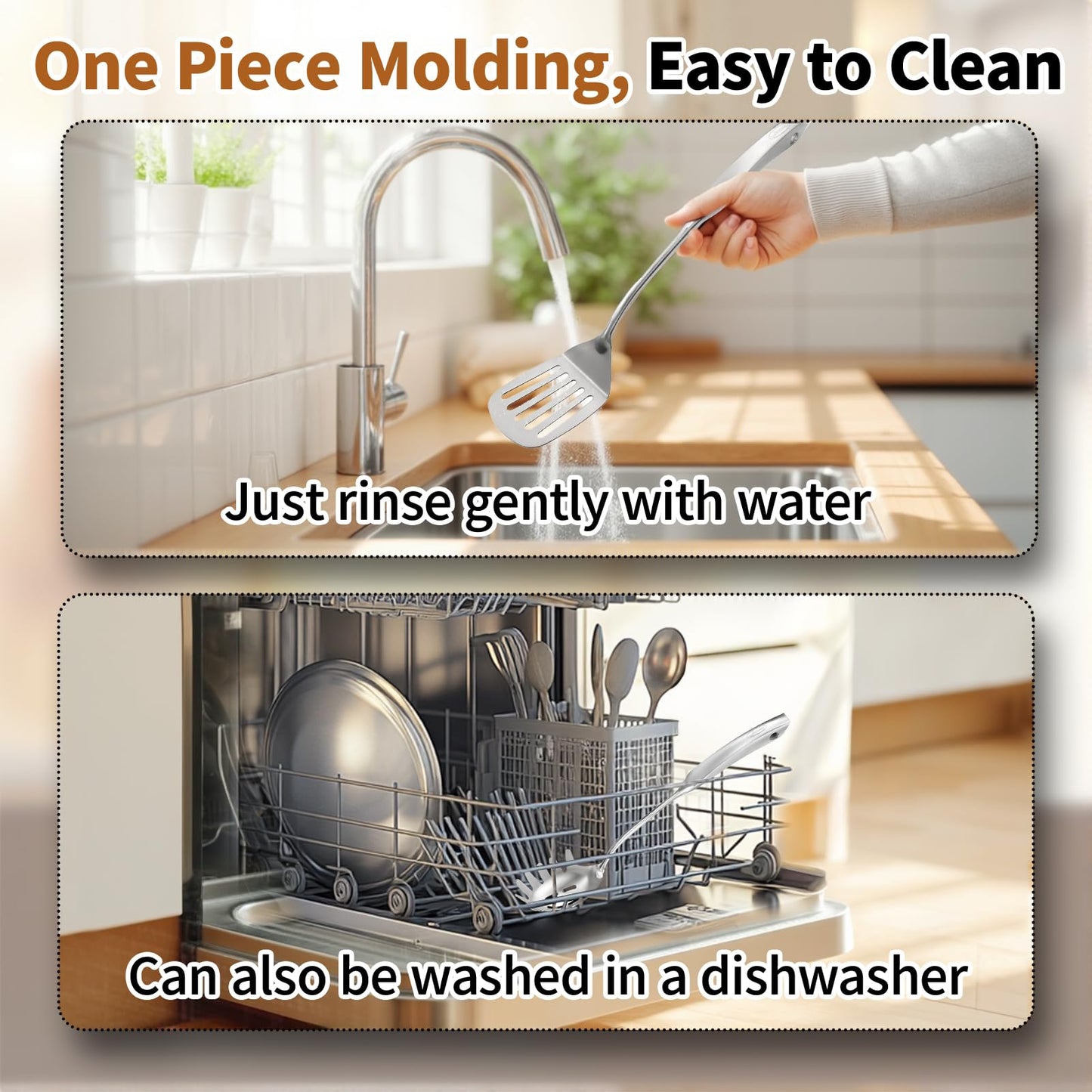 Newness 4 Pcs Cooking Utensils Set, 304 Stainless Steel Kitchen Utensils Set, Metal Kitchen Accessories, Include Soup Ladle, Slotted Skimmer Spoon, Spaghetti Spoon and Spatula, Dishwasher Safe