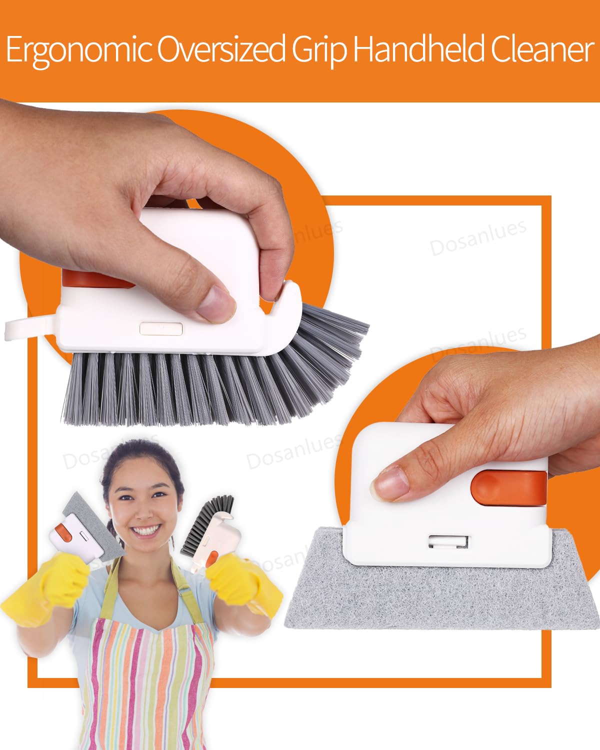 Groove Gap Cleaner Tools Set, 6 Pcs Hand-held 2 Brush with Dustpan&tweezer + 2 Sponge Brush with Dustpan + 2 Replacement Cloth for Sliding Door, Sill, Tile Lines, Shutter, Car Vents, Keyboard