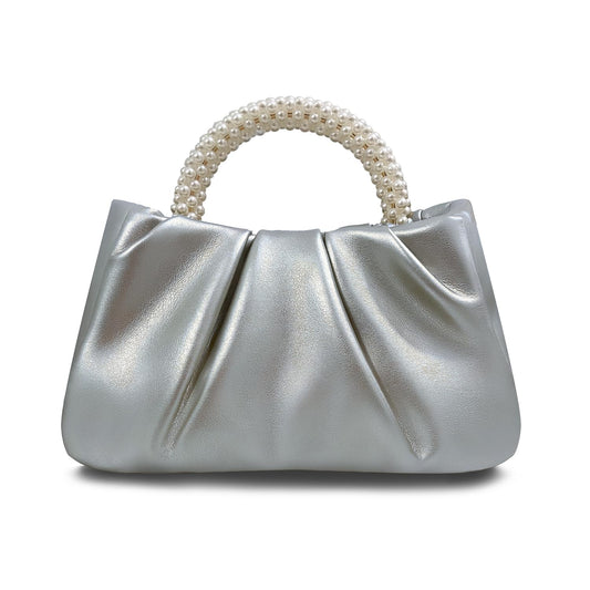 Beatfull Evening Purse Women Small Pearl Handbags Soft Leather Ruched Bag Wedding Bridal Clutch Party Prom Crossbody Purses Silver