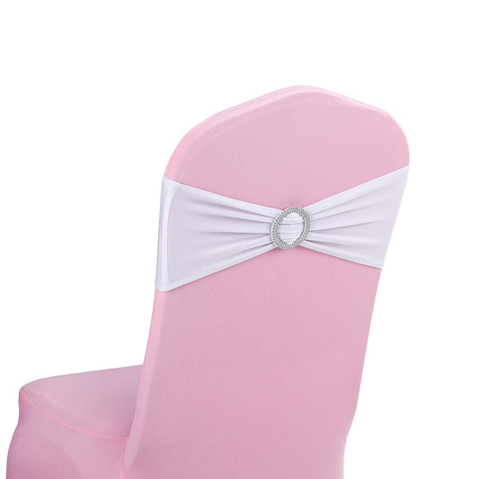 Peomeise 25pcs White Spandex Chair Sashes with Buckle Slider for Wedding, Party Decoration
