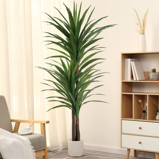 FLOWORLD Dracaena Silk Plant Corn Stalk 6ft Tall Faux Plants Indoor Large Fake Plant Potted Yucca Tree Tropical Floor Plants Artificial Silk Palm Trees for Home Office Store Decor Housewarming Gift