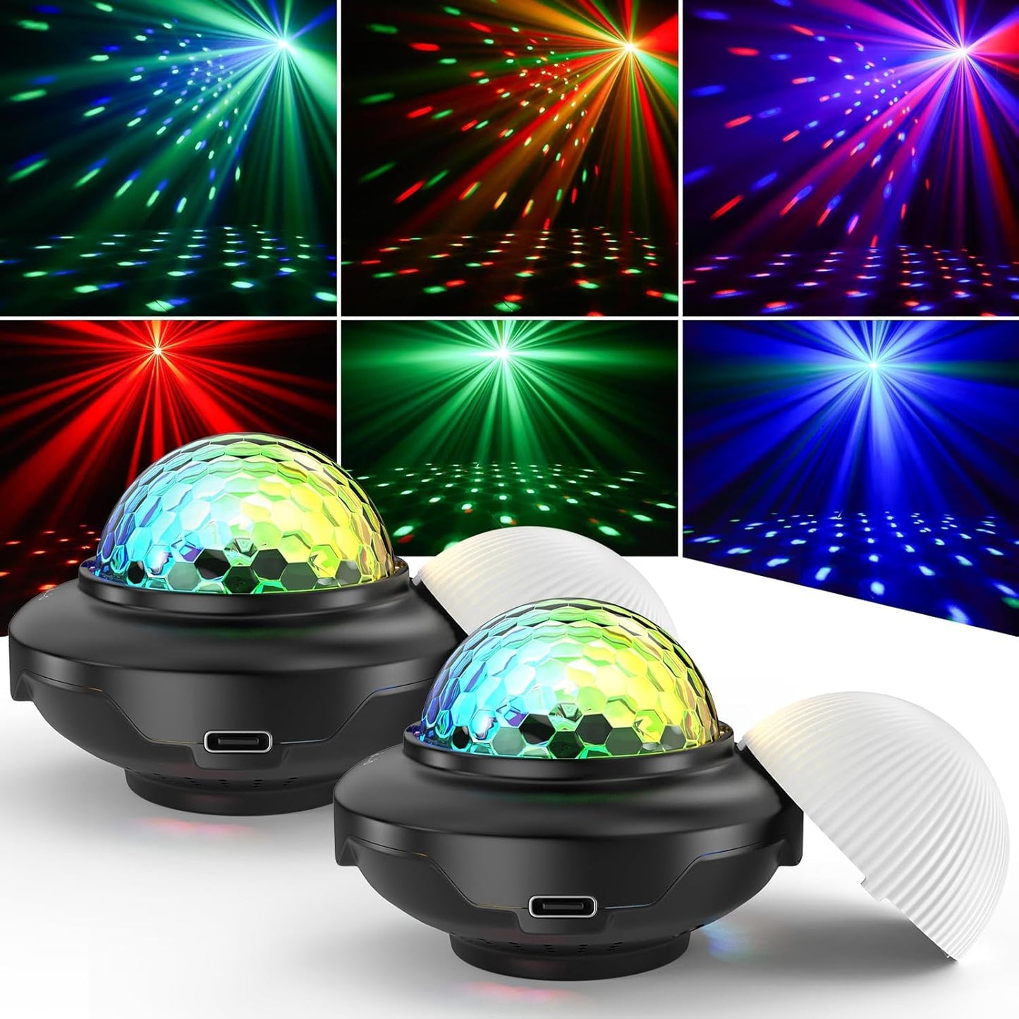Battery Powered Disco Ball, Rechargeable Party Lights, Strobe Lights Sound Activated RGB LED Dj Lighting Uplights for Events, Party, Disco, Wedding, Bar, Stage, Dance, Room - 2 Pack
