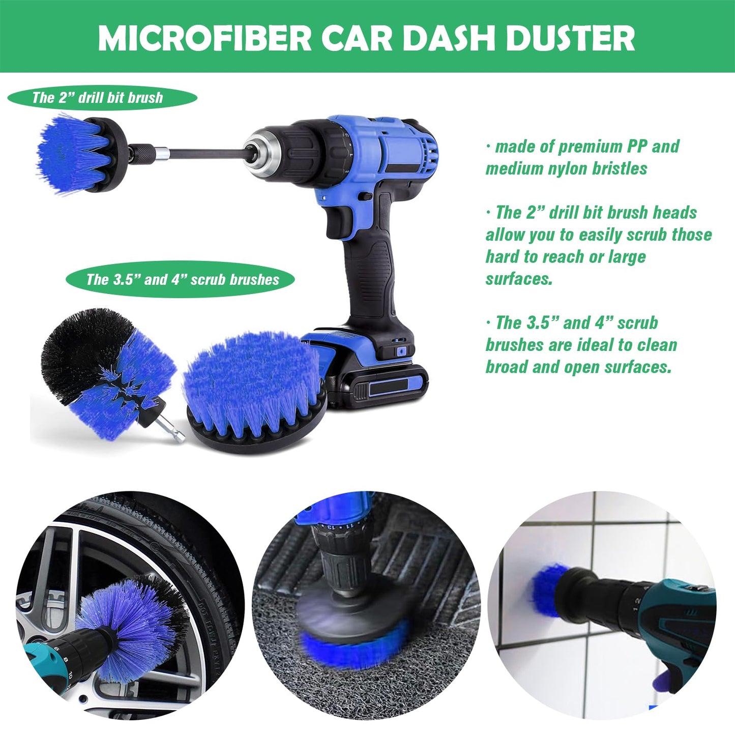 Yauhar 10Pcs Car Detailing Cleaning Tools Kit Contains Tire Dressing Sponge Brush, All Purpose Drill Brush Set Attachment and Microfiber Car Dash Duster Brush for Auto Care