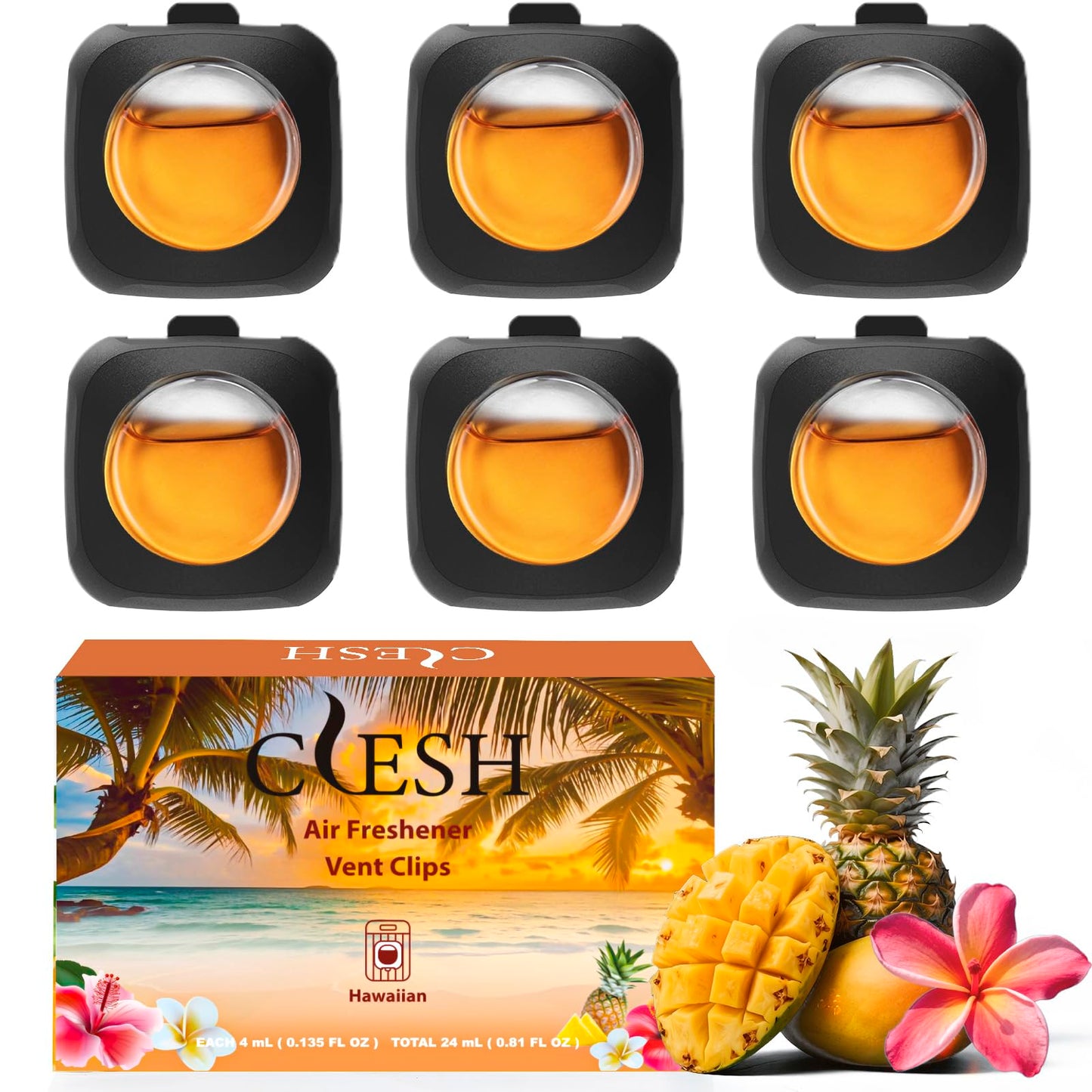 6 Pack Citrus Car Air Fresheners - Long Lasting Vent Clips for Men & Women