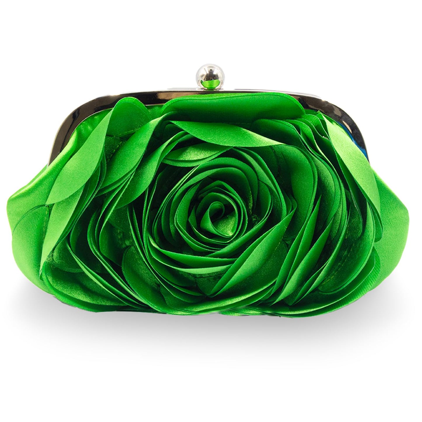 Little Floral Clutch Purse for Women - Elegant Rose Petal Evening Bag with Detachable Chain for Wedding, Gala, Prom, Green