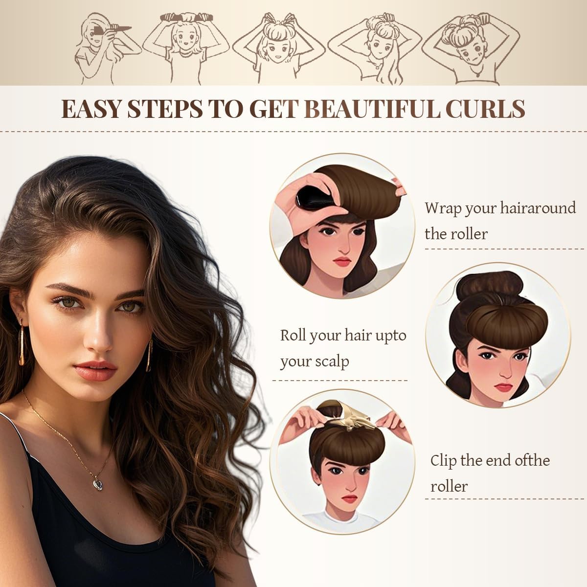 Heatless Hair Curler Heatless Curls Overnight Heatless Blowout with Luxury Cloth Bag Silk Scarf, Curling Rod Headband to Sleep in No Heat Curling with (Brown, 3Rods)