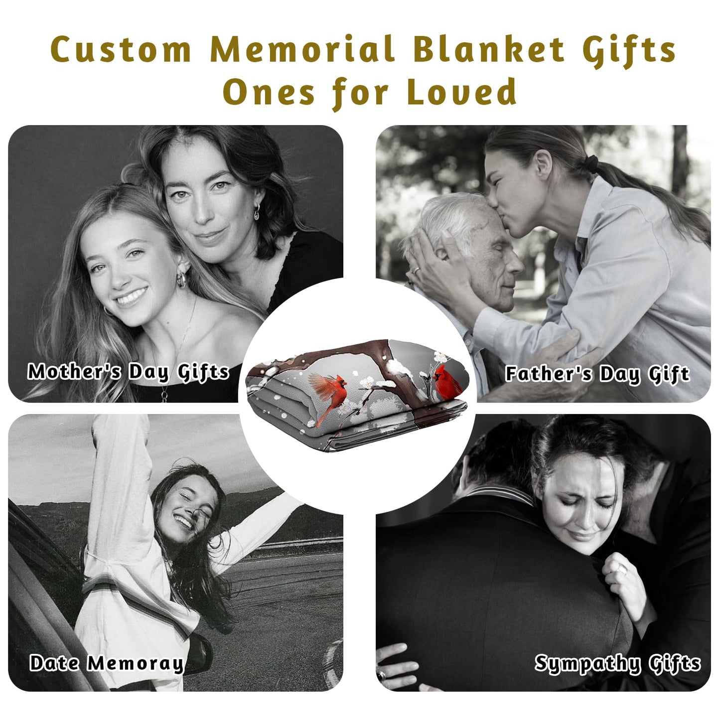 Ships Next Day, Custom Memorial Blanket with Picture and Text - Printed in USA,Personalized Blankets for Loss Loved Ones,Customized Blanket for Loss of Dad Mom,In Loving Memory Gifts with Photos
