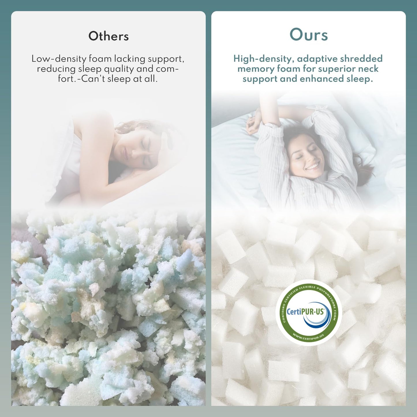 COZSINOOR Cooling Pillows Queen Size Set of 2 for Sleeping - Adjustable Shredded Memory Foam Pillows 2 Pack, Cool Bed Pillows for Back, Side and Stomach Sleepers, Gel Pillow Removable Cover Washable