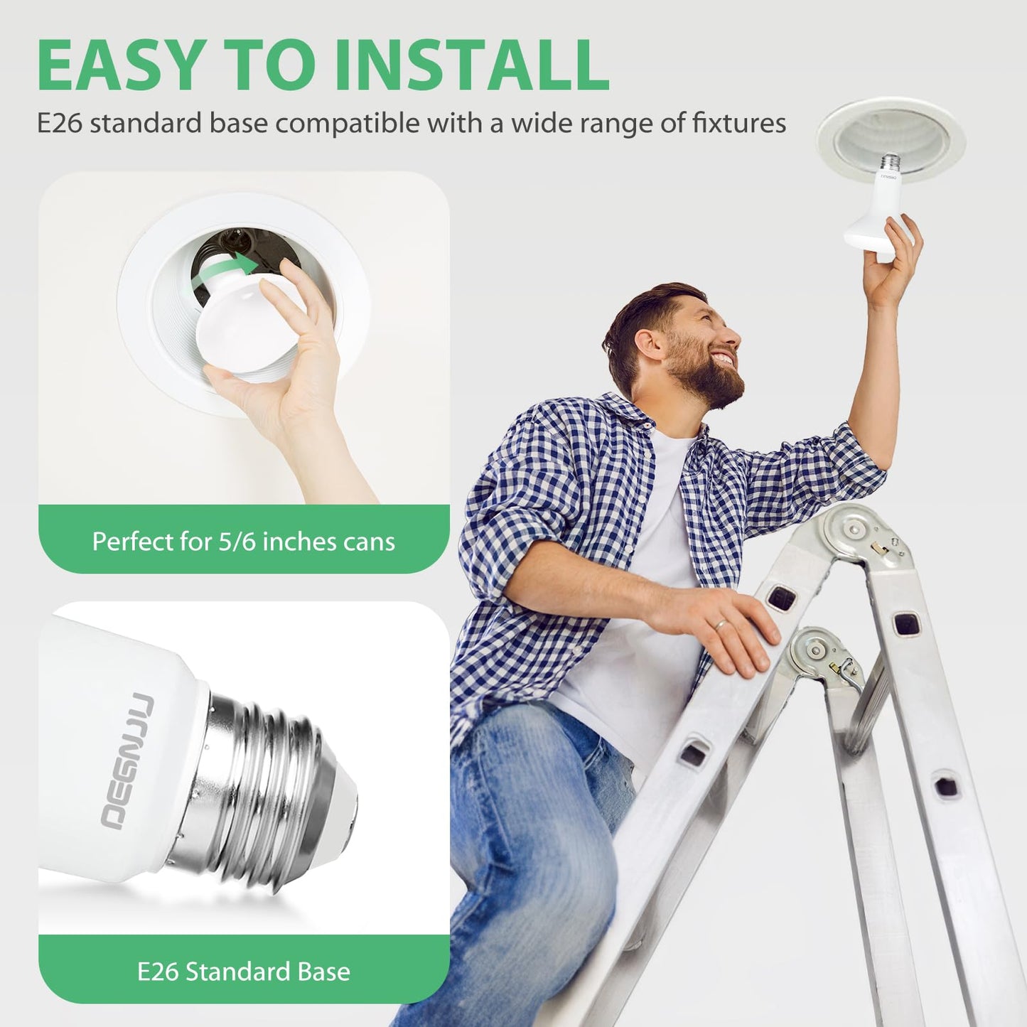 DEGNJU 24 Pack Indoor Flood Light Bulbs, BR30 LED Bulb 7W Equivalent 65W, Dimmable Recessed Light Bulbs, 650LM 3000K Warm White 15000 Lifetime LED Can Lights Bulb, Interior Home E26 Base