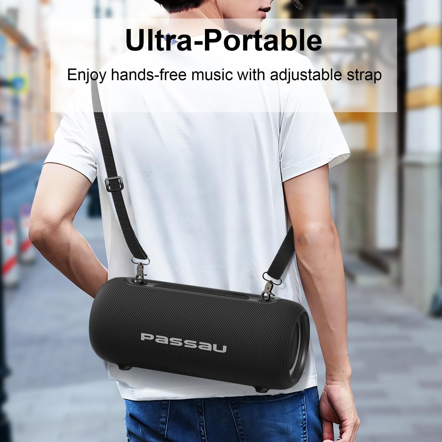 Passau Portable Bluetooth Speakers Loud 40W Peak Stereo Sound, Passive Radiators-Deep Bass, All Day Playtime, Adjustable Strap, BT5.3, IPX5 Wireless Speaker RGB Lights for Indoor Outdoor