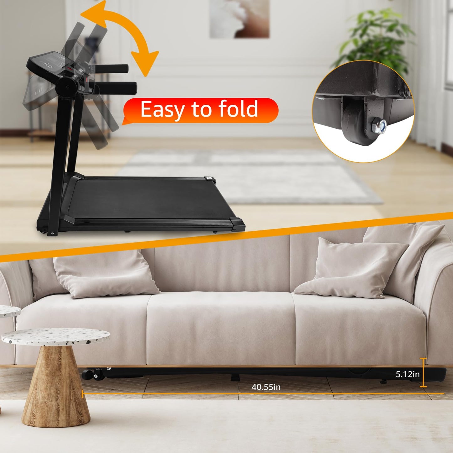 PRIJESSE Foldable Walking pad with Handle bar - Compact Electric Treadmill for Home use, Portable mini Treadmills with 265 Lbs Weight Capacity, 3.0HP Quiet Walking Treadmills Digital Display