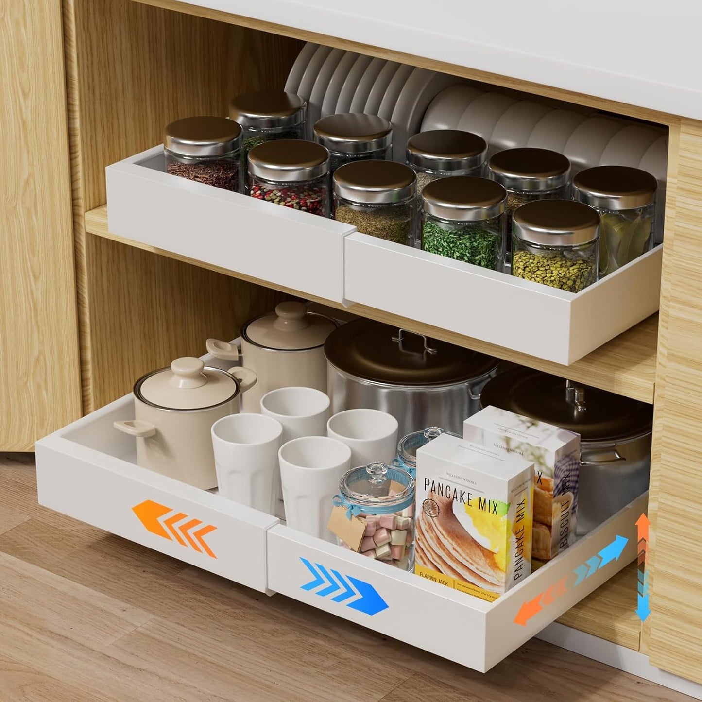 Pull Out Cabinet Organizer, Expandable 12.5"-20.5", Slide Out Drawers for Kitchen Cabinets, Pull-Out Home Organizers with Adhesive Nano Film, Under Cabinet Organizer for Pantry, Bathroom (1 Pack)
