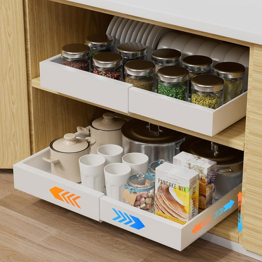 Pull Out Cabinet Organizer, Expandable 12.5"-20.5", Slide Out Drawers for Kitchen Cabinets, Pull-Out Home Organizers with Adhesive Nano Film, Under Cabinet Organizer for Pantry, Bathroom (1 Pack)