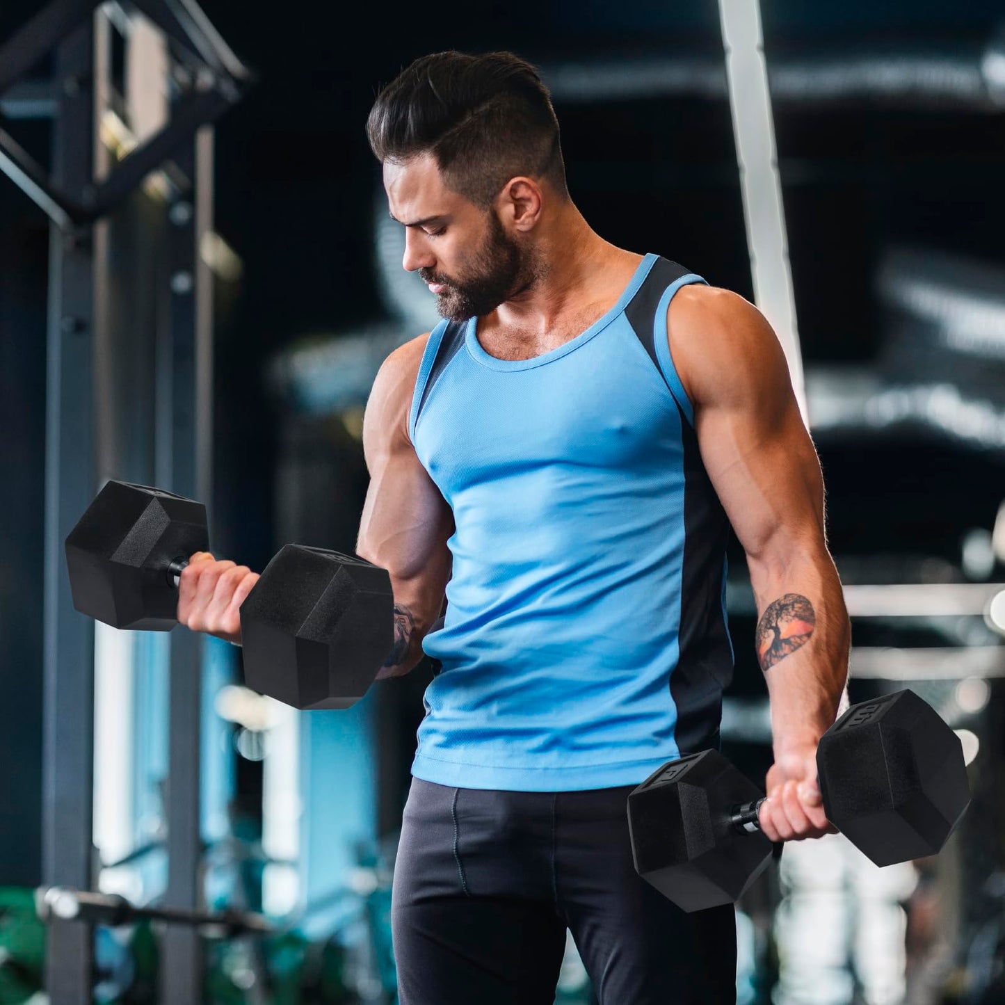 Ritfit 5-650 LBS PVC Encased Hex Dumbbell Sets with Optional Rack for Home Gym, Hand weight with Chrome Handle for Strength Training,Workouts,5LB