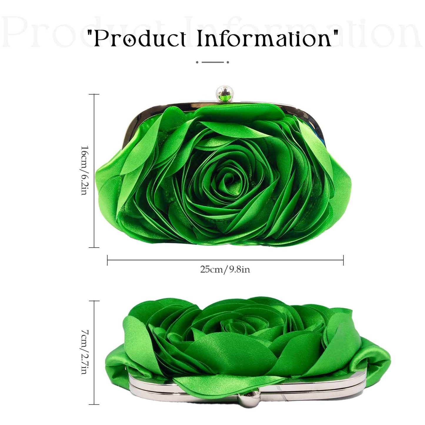 Little Floral Clutch Purse for Women - Elegant Rose Petal Evening Bag with Detachable Chain for Wedding, Gala, Prom, Green