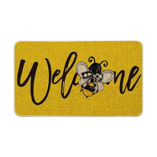 Artoid Mode Yellow Bee Welcome Spring Doormat, Home Summer Decor Low-Profile Switch Rug Door Mat Floor Mat for Indoor Outdoor 17x29 Inch