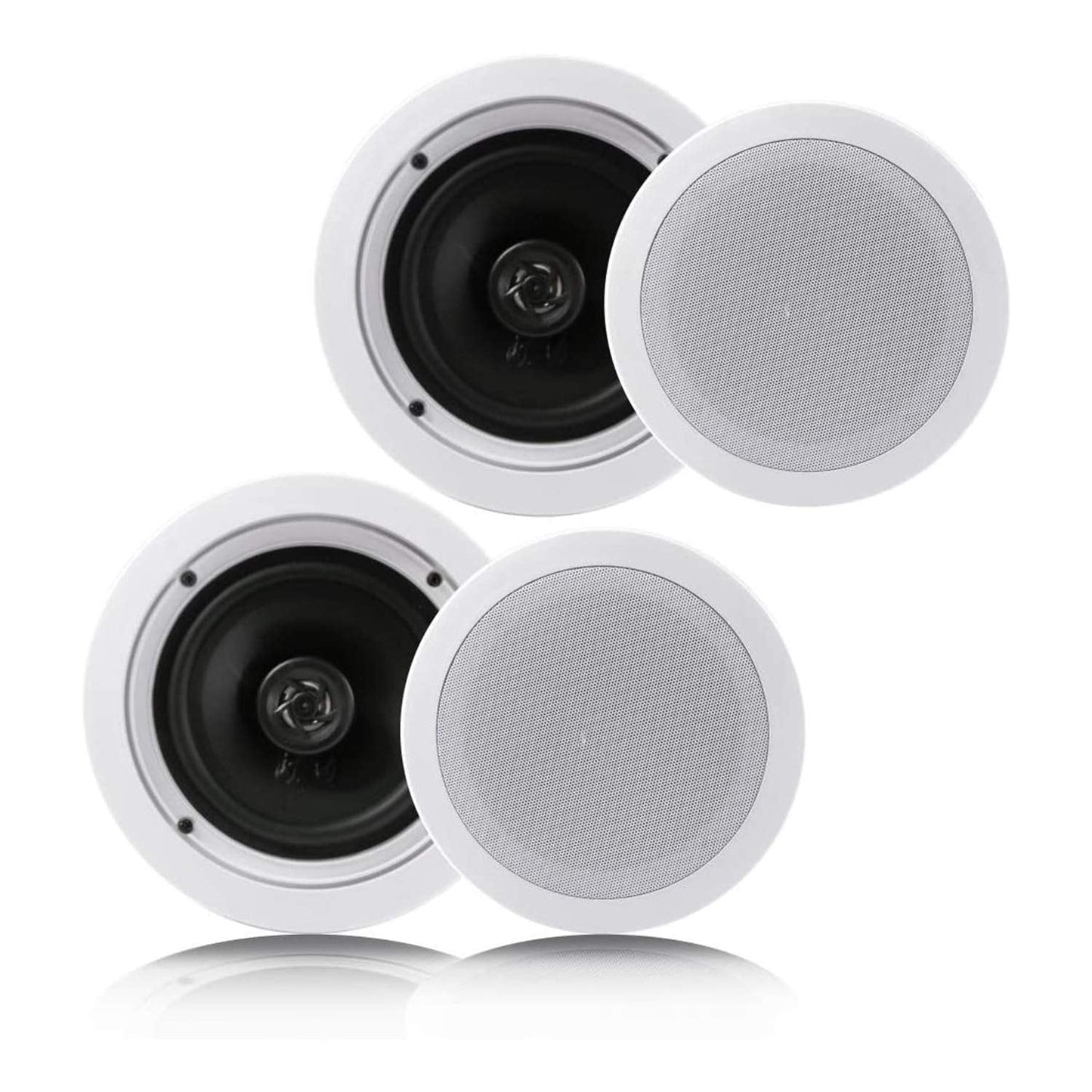 Pyle Pair 6.5” Flush Mount In-wall In-ceiling 2-Way Home Speaker System Spring Loaded Quick Connections Dual Polypropylene Cone Polymer Tweeter Stereo Sound 200 Watts (PDIC1661RD) White