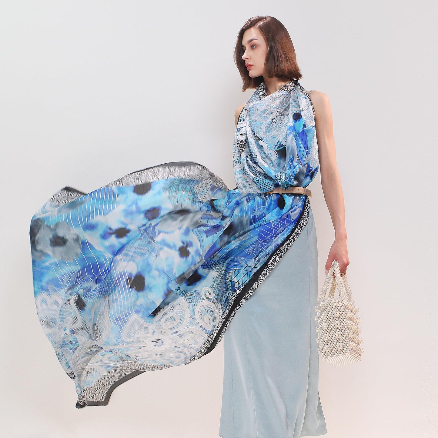 DANA XU 100% Mulberry Silk Pashmina Summer Scarf Extra Large Shawls And Wraps For Evening Dress Women Travel Floral Blanket