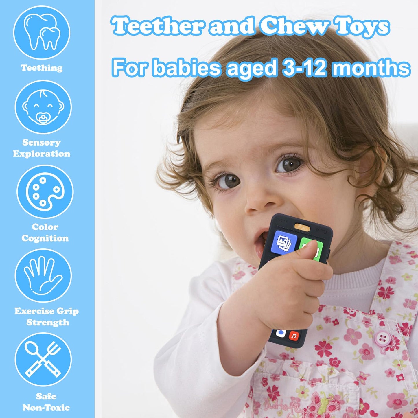 Baby Silicone Teething Toys, Phone and Remote Teether Toys for Toddlers 3-18 Months, Boys Girls Babies Teething Toy, Baby Chew Toy, Freezer BPA Free
