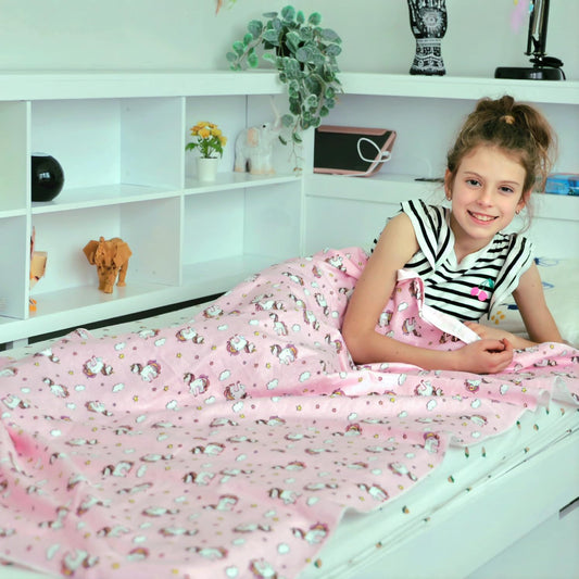 Kids Throw Blanket – Soft Cotton Toddler Blanket with Unicorn, Star & Cloud Pattern, Lightweight Breathable Bed Throw with Stitched Edges, 40 x 60 in (101.6 x 152.4 cm)