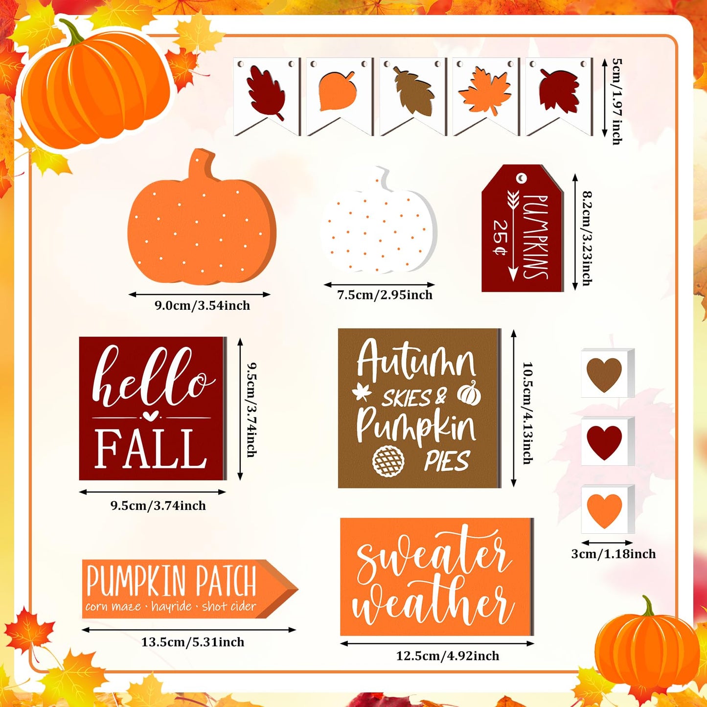 Sumind 15 Pcs Fall Tiered Tray Decor Set Fall Decorations for Home Autumn Wood Signs Thanksgiving Orange Brown Table Signs Farmhouse Wooden Maple Pumpkin Gnomes Tabletop for Festival(Autumn)