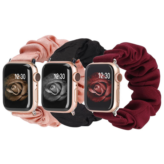TOYOUTHS 3 PCS Compatible with Apple Watch Band Scrunchies 41mm 40mm 38mm Cloth Soft Pattern Printed Fabric Wristband Bracelet Women IWatch Elastic Bands Series SE 10 9 8 7 6 5 4 3 2 1, S/M
