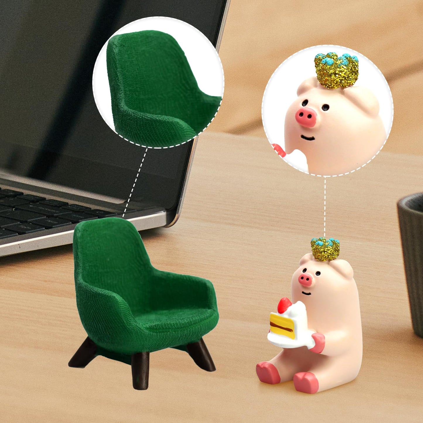 RAQWI Cute Mini Pig Eating Cake Resin Figurine Apply to for Office, Home Decoration Perfect for Pig Lovers - Green Sofa