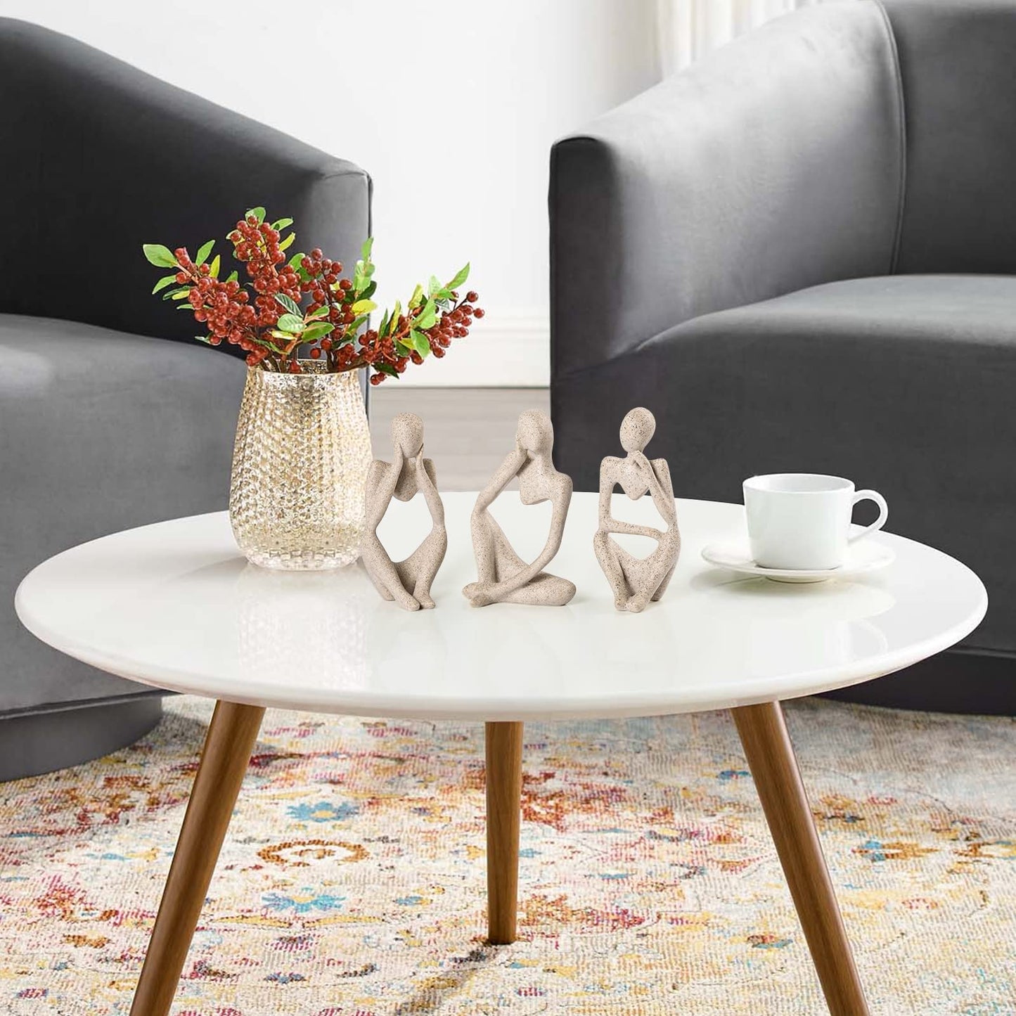 BMLCGJ Thinker Statue Gold Decor Abstract Art Sculpture, Golden Resin Collectible Figurines for Home Living Room Office Shelf Decoration,Great Gifts Ideas (Sandstone)