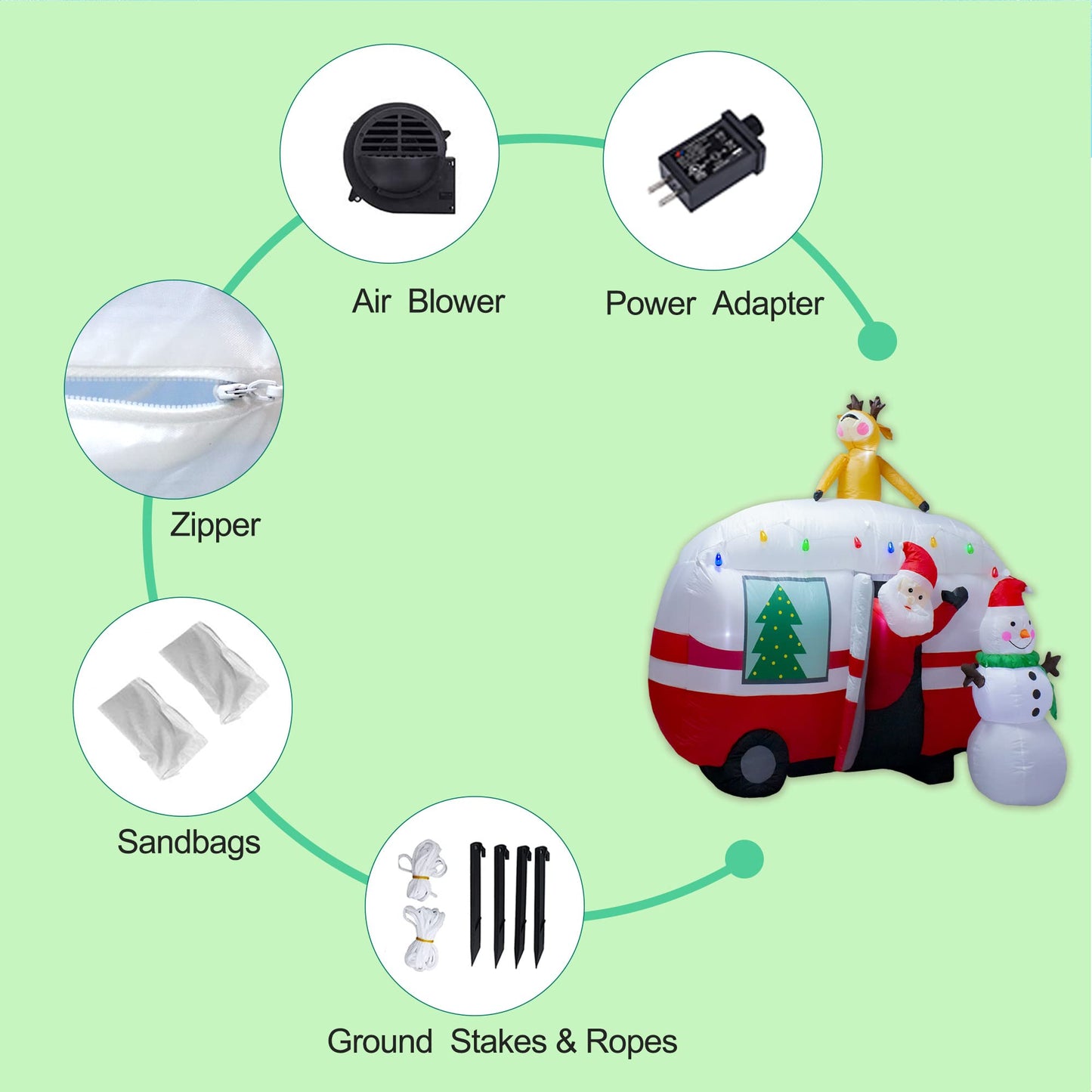 luxfcup 8FT Christmas Inflatable Santa Snowman Camper Inflatables Decoration with LED Lights Outdoor Yard to Blow Up Christmas Car Easter Decorations