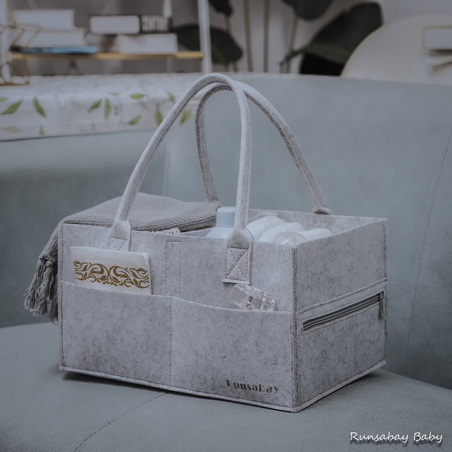 Runsabay Baby Diaper Caddy Organizer, Portable Baby Essentials Storage Basket Bin for Changing Table,Car Shower Basket for Newborn Boy and Girl, Best Shower Gift for New Mom