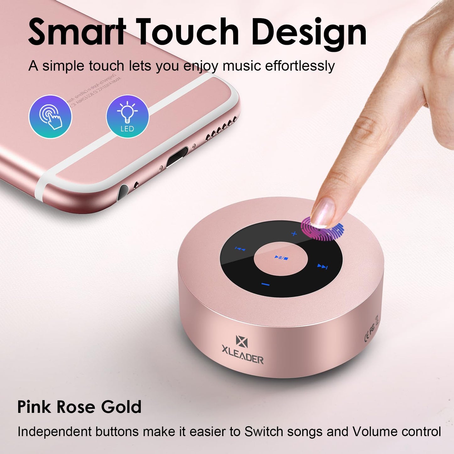 XLEADER Mini Bluetooth Speaker (Gift Box Packed) Portable Speakers Bluetooth Wireless with Micro SD/Mic/Aux Input, Touch Screen, 12H Playtime, Cute Pink Small Speaker for iPhone Laptop Shower Office
