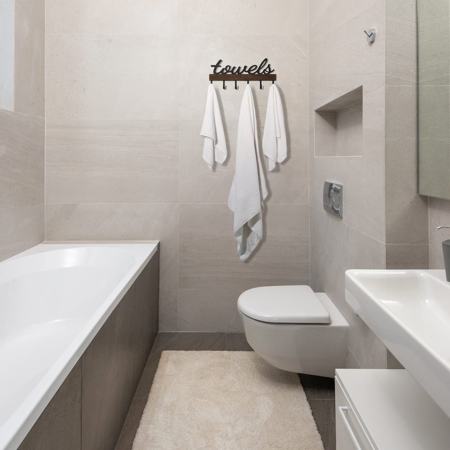 Dahey Towel Rack with 6 Hooks, Towel Holder Wall Mount Bathroom Organizer Rustic Farmhouse Home Decor Hanger Storage Hooks for Towel, Robe, Bag, Black