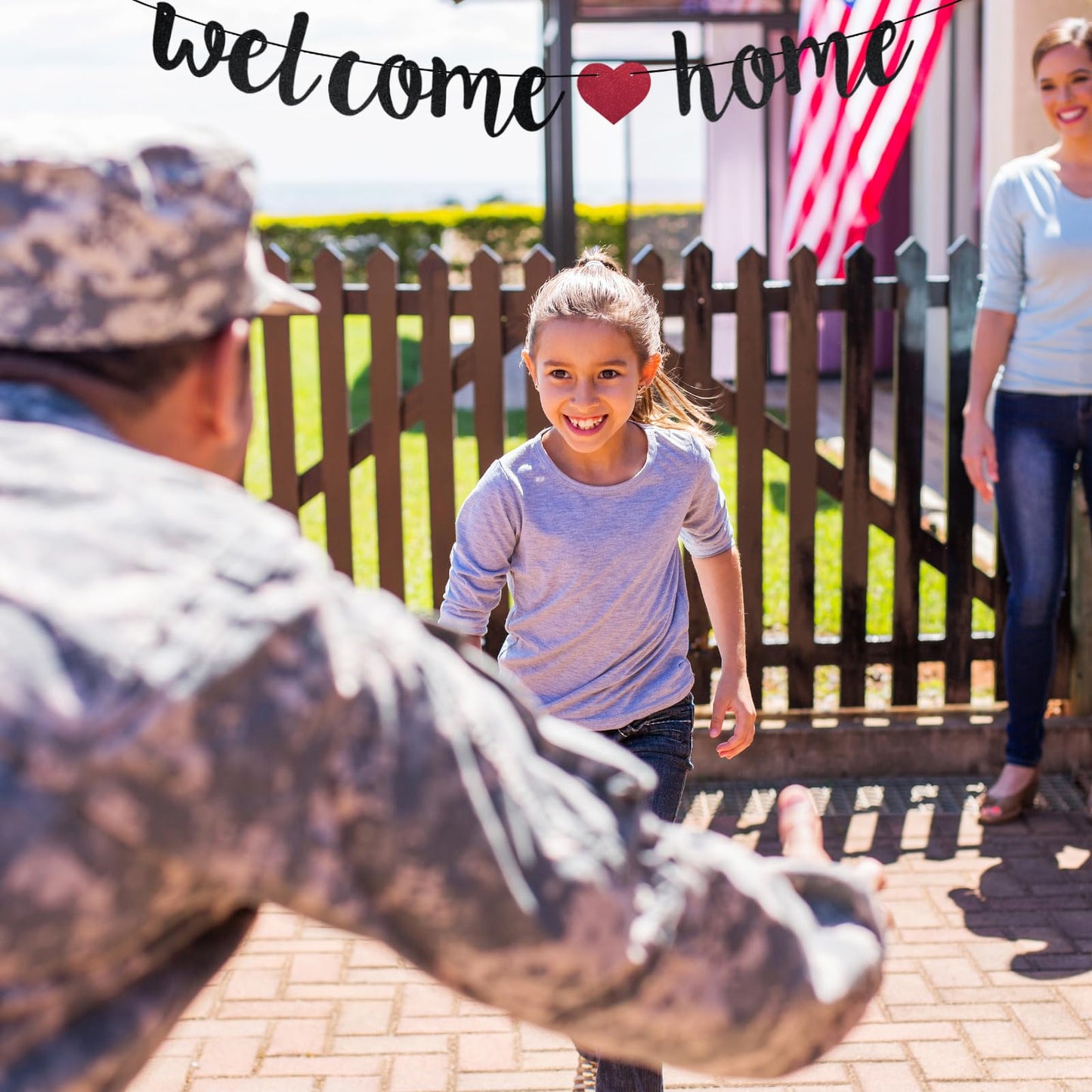 Welcome Home Banner Small Black Glitter Homecoming Party Sign Decors for Military Army Homecoming, Family Theme Party Supplies