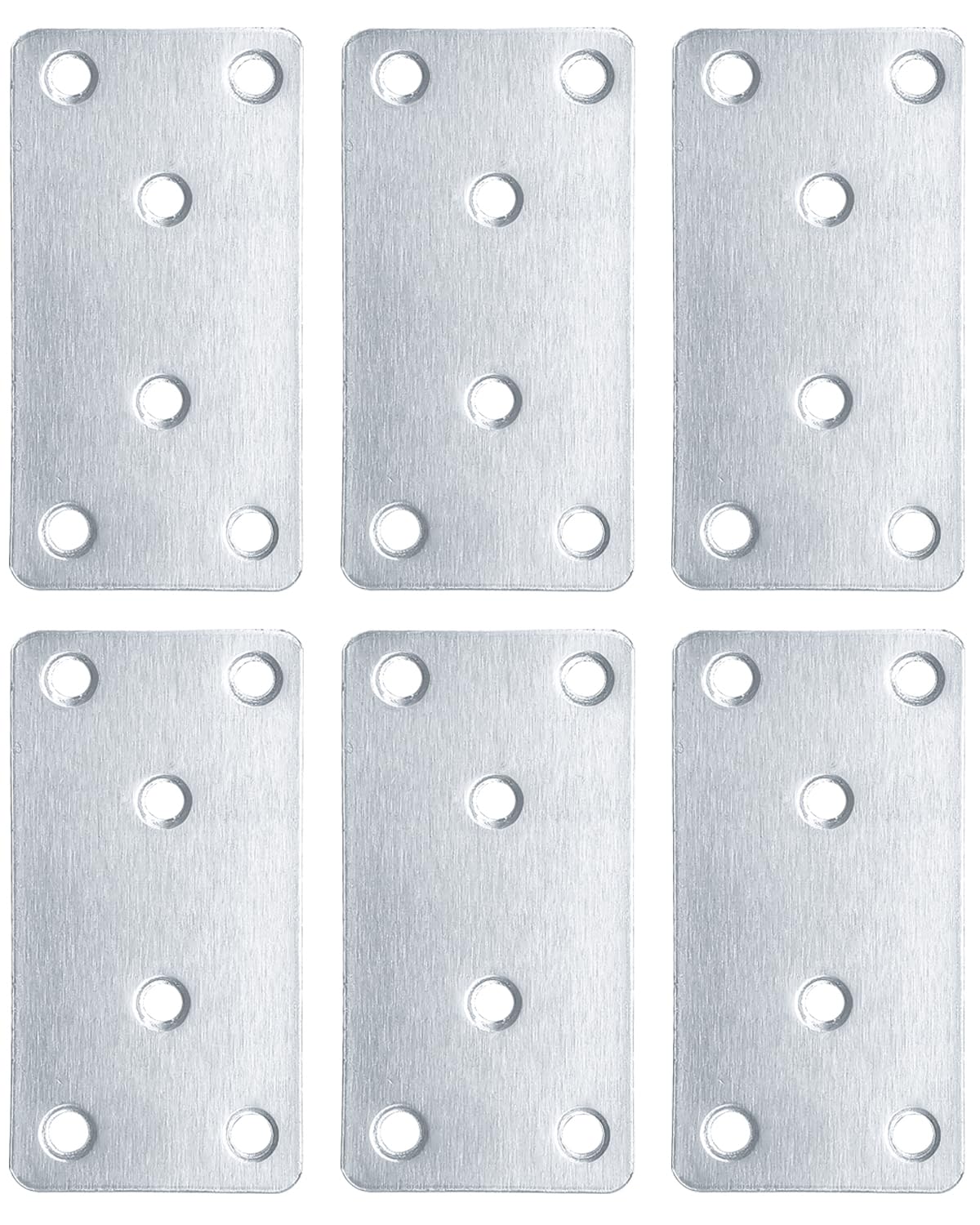 BINCKIN 6 Pack Flat Mending Plate for Wood, 3.1''X1.5'' Metal Mounting Plates with 6 Holes, Stainless Steel Flat Straight Brace Bracket for Furniture, Cabinets, DIY & Construction (Sliver )
