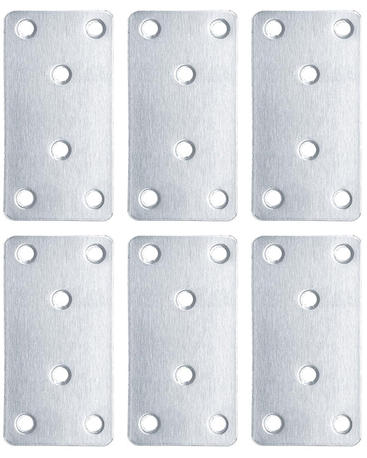 BINCKIN 6 Pack Flat Mending Plate for Wood, 3.1''X1.5'' Metal Mounting Plates with 6 Holes, Stainless Steel Flat Straight Brace Bracket for Furniture, Cabinets, DIY & Construction (Sliver )