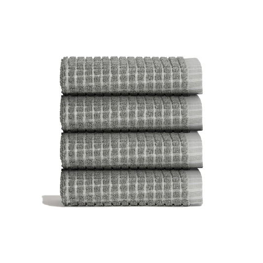 ONSEN Terry Cotton Towels (White, 4X Face Towels) - Quick Drying, Lightweight, and Space Saving Design