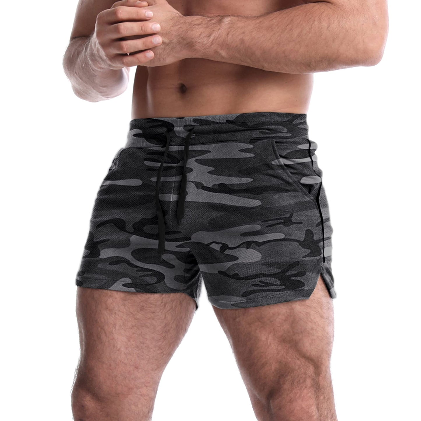 EVERWORTH Men's 5 Inch Inseam Workout Shorts Athletic Gym Bodybuilding Casual Running Camo US L