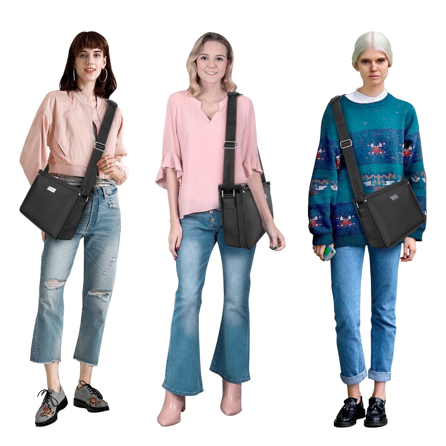 TOPDesign Lightweight Women Crossbody Bag, Shoulder Purse with Multiple Pockets, Triple Zip Handbag with Adjustable Shoulder Strap, Red