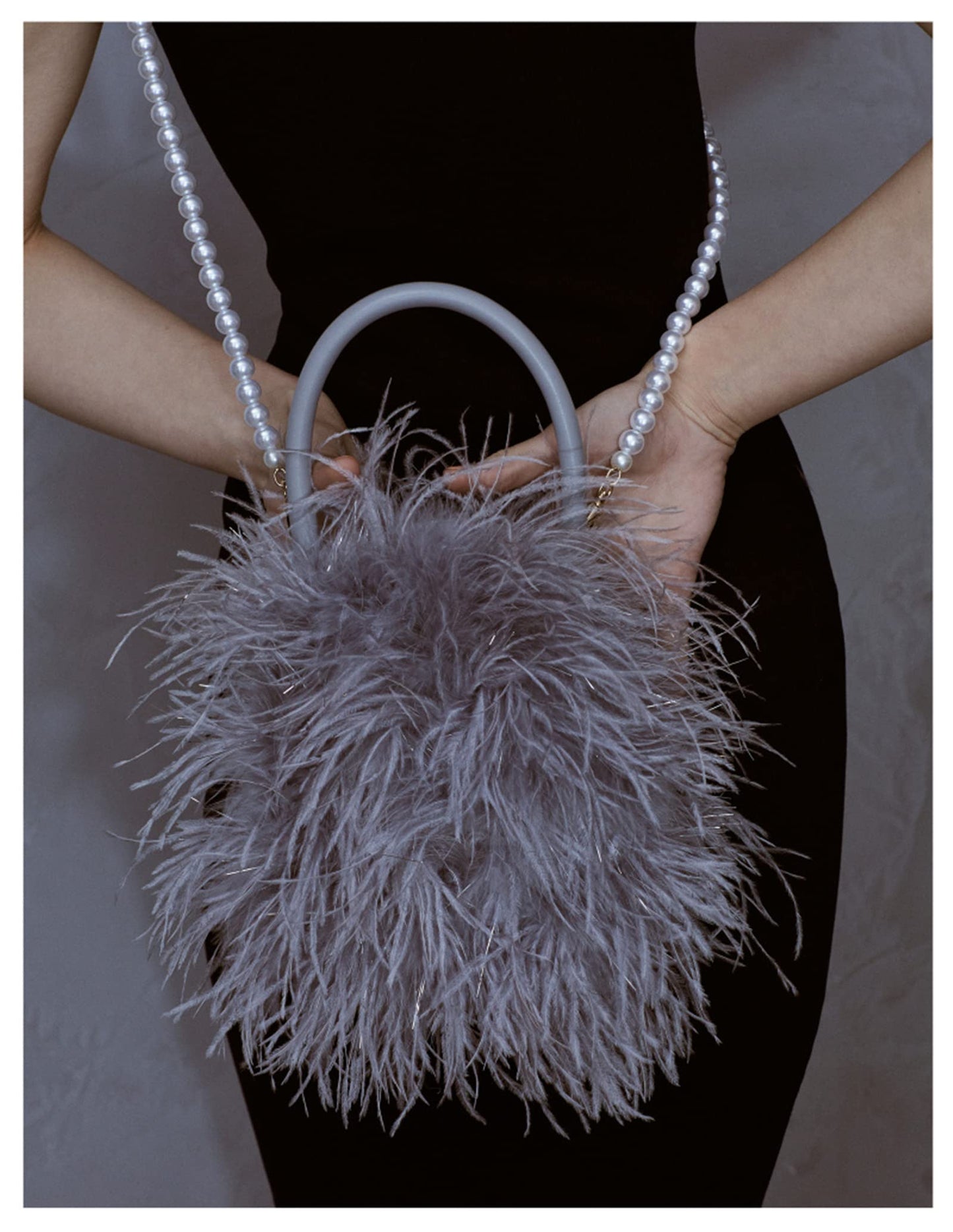 Skying Women's Real Ostrich Feather Evening Purse Handbag Clutch, Party Gift Wool Bag Wallet Tote For Winter (Pink)